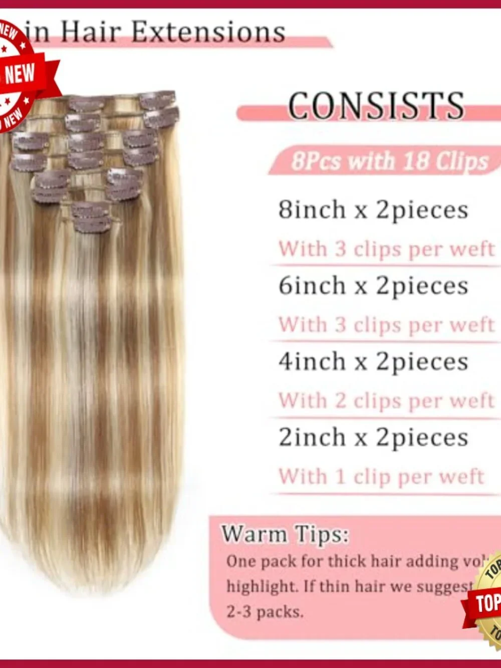 22 Inch Straight Human Hair Clip-In Extensions 8 Piece Double Weft